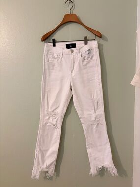 3x1 White Distressed Straight-Leg Jeans